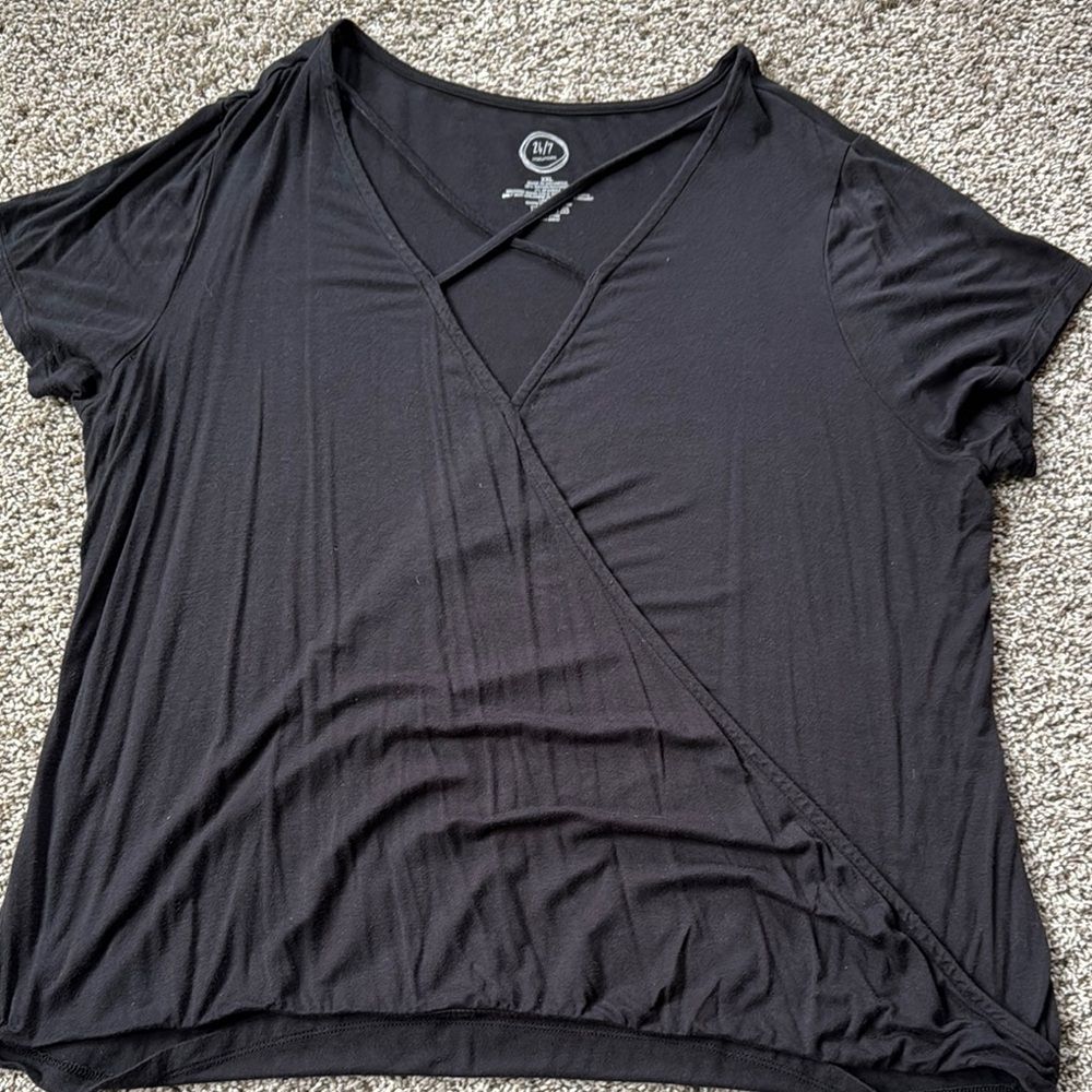 Maurices Black Short Sleeve Wrap Blouse